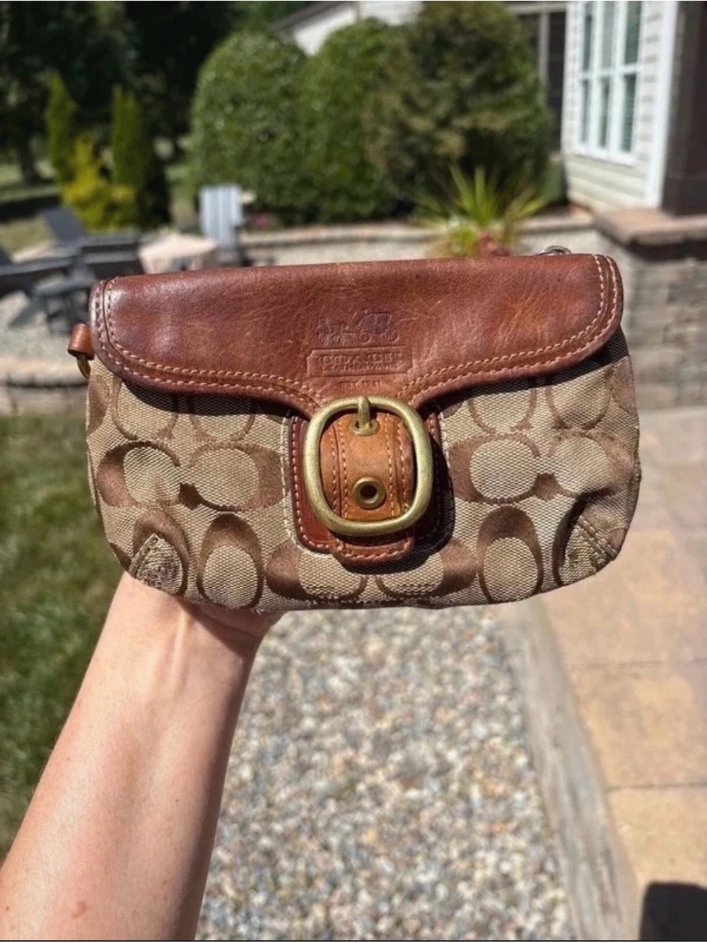 Vintage Y2K Coach Bleecker Legacy canvas and leather tattersall wristlet